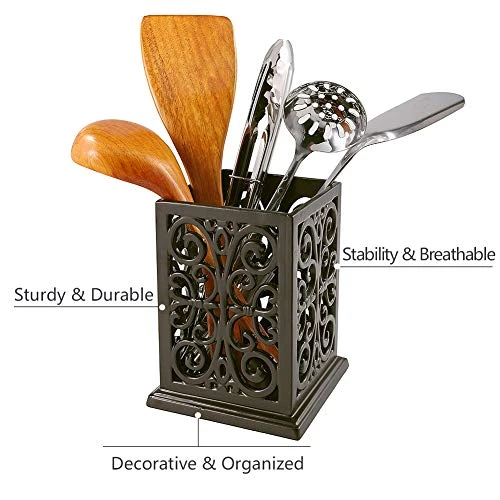 Vintage Decorative Kitchen Utensil Holder, Cooking Utensil Organizer For Countertop Cooking- Coffee Gold Utensil Holder 3 Vintage Decorative Kitchen Utensil Holder, Cooking Utensil Organizer For Countertop Cooking- Coffee Gold Utensil Holder - Image 3