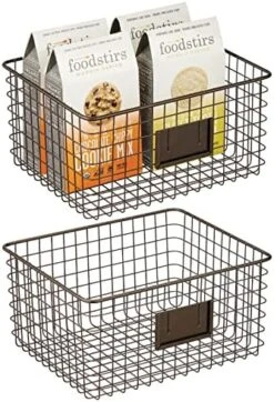 MDesign Large Steel Wire Storage Organizer Bin Baskets With Label Slot - Kitchen Pantry, Bathroom, Cabinet, Cupboard, Organizing Holder For Food, Snacks, Produce - Omaha Collection - 2 Pack - Black -Peugeot Shop 51S8Yat7oKL. AC
