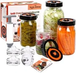 Glolaurge Fermentation Kit For Wide Mouth Mason Jars, 4 Pack Split-Type Fermenting Lids With 4 Weights And 1 Pump, Fermenter Starter Kit For Sauerkraut, Kimchi, Pickles, Fermented Vegetable -Peugeot Shop 51SAO9zzjWL. AC
