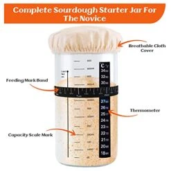 Sourdough Starter Jar With Thermometer Strip, Silicone Scraper, Cloth Cover And Aluminum Lid, 24 Oz Sourdough Starter Kit For Sourdough Bread Baking - Starter Not Included -Peugeot Shop 51SDA8MEgbL