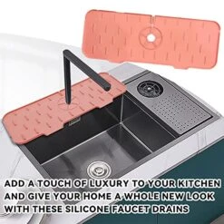 Silicone Faucet Mat,Silicone Faucet Handle Drip Catcher Tray,Faucet Absorbent Mat,Faucet Absorbent Mat Sink Draining Pad Behind Faucet For Kitchen,Bathroom Countertop Protect(Pink) -Peugeot Shop 51STlm2T1bL