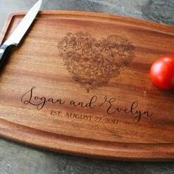 Personalized Cutting Board, Handmade Cutting Board - Personalized Gifts - Wedding Gifts For The Couple, Christmas Gifts, Gift For Parents, Anniversary Gift (6. #4 Couple Romantic Heart Design)