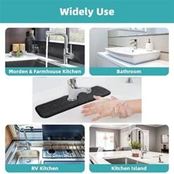 Kitchen Guard Faucet Handle Drip Catcher Mat Faucet Absorbent Mat Sink Splash Guard Behind Faucet Wrap-Around Sink Drying Mat For Countertop Bathroom Farmhouse Rv (1,19.7Lx 5.1W), Black -Peugeot Shop 51SZ3rdDNvL 1
