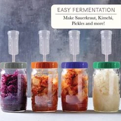 Fermentation Lids Set Of 4 - Fermentation Kit For Wide Mouth Mason Jars, Sauerkraut, Airlocks For Fermenting Lids, Air Lock Fermenter Burp Lids, Home Kimchi Kit