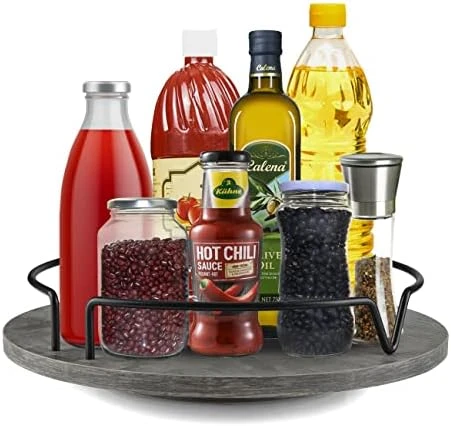 COZLUX Lazy Susan, Turntable Cabinet Organizer, 12 Inch Wood Table Top Spice Organizer For Kitchen Countertop, Pantry, Dining Tables, Rustic Brown Black 6 COZLUX Lazy Susan, Turntable Cabinet Organizer, 12 Inch Wood Table Top Spice Organizer For Kitchen Countertop, Pantry, Dining Tables, Rustic Brown Black - Image 6