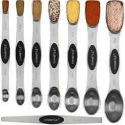 Agnetic Measuring Spoons Set Dual Sided Stackable Stainless Steel Long Handle Teaspoon Measuring Spoons For Measuring Dry And Liquid Ingredients Fits In Spice Jars, Set Of 8