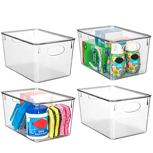 Plastic Storage Bins With Lids – Perfect Kitchen Organization Or Pantry Storage – Fridge Organizer, Pantry Organization And Storage Bins, Cabinet Organizers - 4 Pack 1 Plastic Storage Bins With Lids – Perfect Kitchen Organization Or Pantry Storage – Fridge Organizer, Pantry Organization And Storage Bins, Cabinet Organizers - 4 Pack