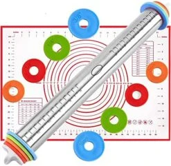 17'' Adjustable Rolling Pin Stainless Steel And 24"x16" Silicone Pastry Baking Mat Set,Adjustable Size Rolling Pin With Thickness Rings, Baking Tools For Making Pizza, Cookies, Fudge, Cakes, Pasta 13 17'' Adjustable Rolling Pin Stainless Steel And 24"x16" Silicone Pastry Baking Mat Set,Adjustable Size Rolling Pin With Thickness Rings, Baking Tools For Making Pizza, Cookies, Fudge, Cakes, Pasta -Peugeot Shop 51SmBT0eGpL. AC