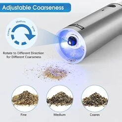 Prime RIME, Electric Salt And Pepper Grinder, 1 Mill, Rechargeable, With Charging Base, USB Cable, Power Adapter, Automatic Tact Switch Operation, Adjustable Coarseness, Stainless Steel (Ver. 2.1) -Peugeot Shop 51SpOnGijcL