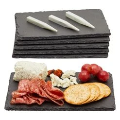 6-Piece Mini Charcuterie Boards With Chalk, Individual Stone Plates For Cheese, Meat, Appetizers, Sushi Plate For Brunch, Dinner, And Reception Meals (6 X 9 Inches)