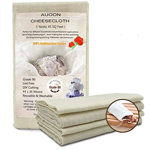 Uoon Grade 90 Cheesecloth, Reusable 100% Unbleached Cotton Fabric, 5 Yards 45 Square Feet Ultra Fine Muslin Cloths For Filter,Butter, Cooking, Strainer, Baking, Steaming 1 Uoon Grade 90 Cheesecloth, Reusable 100% Unbleached Cotton Fabric, 5 Yards 45 Square Feet Ultra Fine Muslin Cloths For Filter,Butter, Cooking, Strainer, Baking, Steaming