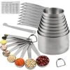 Measuring Cups Set, 18/8 Stainless Steel Measuring Cups And Spoons Set, 8 Kitchen Measuring Cups & 9 Baking Measuring Spoons & Magnetic Conversion Chart&Leveler&Rings-Metal Measure Cups&Spoons