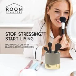 Gold Toothbrush Holder, Pen Jar, Makeup Brush Canister, Planter, Mini Utensil Holder | 2 Pack Concrete & Gold Color Metal By ROOM STARTERS -Peugeot Shop 51TKRc8MGtL