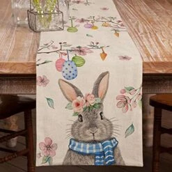 Happy Easter Egg Cute Bunny Table Runner 13x72 Inches Seasonal Spring Decor Summer Holiday Farmhouse Indoor Vintage Theme Gathering Dinner Party Decorations -Peugeot Shop 51TQX3IkHPL