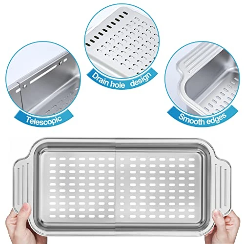 Collapsible Colander Strainer, Food Grade 304 Stainless Steel Over Sink Strainer, Big Collapsible Strainer, Easy To Wash Vegetables And Fruits, Drain Cooked Pasta And Dry Dishes 2 Collapsible Colander Strainer, Food Grade 304 Stainless Steel Over Sink Strainer, Big Collapsible Strainer, Easy To Wash Vegetables And Fruits, Drain Cooked Pasta And Dry Dishes - Image 2