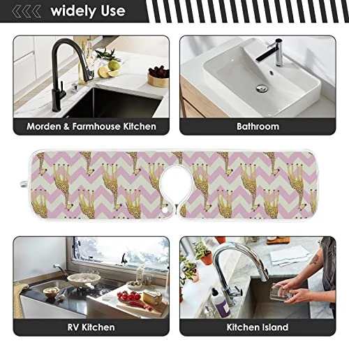 Kcldeci 2 Pack Faucet Mat Splash Guard For Kitchen Sink,Giraffe Pattern Illustration 23x5 Inch Faucet Handle Drip Catcher Tray Absorbent Mat Fast Dry Mat For Kitchen, Bathroom 5 Kcldeci 2 Pack Faucet Mat Splash Guard For Kitchen Sink,Giraffe Pattern Illustration 23x5 Inch Faucet Handle Drip Catcher Tray Absorbent Mat Fast Dry Mat For Kitchen, Bathroom - Image 5