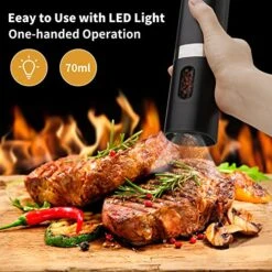 Electric Salt And Pepper Grinder Set Of 2, Automatic Salt And Pepper Mill Grinder Set Battery Operated With Adjustable Coarseness, LED Light, One Hand Operated, Funnel (Black) -Peugeot Shop 51TY8wdZZ8L