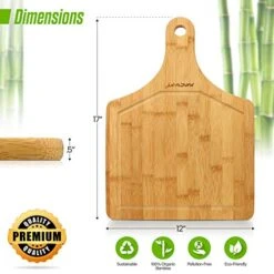 Organic Bamboo Cutting Board With Handle, Wood Serving Board With Handle, Ideal Cutting Board For Kitchen, Best Chopping Board For Vegetables, Meat, Cheese, Butcher Block (17X12 With Handle)
