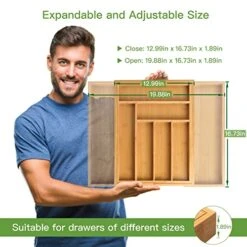 Bamboo Expandable Drawer Organizer For Utensils Holder, Adjustable Cutlery Tray, Wood Drawer Dividers Organizer For Silverware, Flatware, Knives In Kitchen, Bedroom, Living Room -Peugeot Shop 51ToWXD38vL