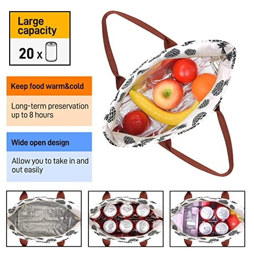 HOMESPON Fashionable Tote Reusable Insulated Lunch Bag Cooler Box With Pockets For Woman Man Work Shopping Or Travel (pineapple) 3 HOMESPON Fashionable Tote Reusable Insulated Lunch Bag Cooler Box With Pockets For Woman Man Work Shopping Or Travel (pineapple) - Image 3