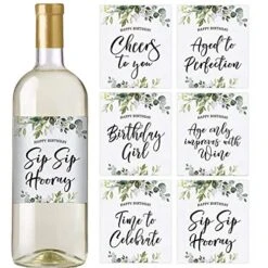 Printed Party Birthday Wine Bottle Labels, Greenery, Set Of 6