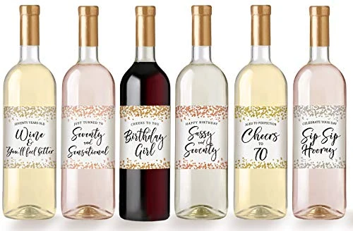 Printed Party 70th Birthday Wine Bottle Labels, Confetti, Set Of 6 2 Printed Party 70th Birthday Wine Bottle Labels, Confetti, Set Of 6 - Image 2
