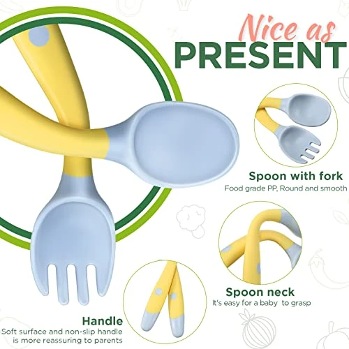 Toddler Utensils Baby Spoons And Forks Set With Case Bendable Self Feeding Training Flatware Silicone Spoon Fork For Kids Babies Children Handle Toddler Set, Green, Pink, Yellow (3 Sets) 2 Toddler Utensils Baby Spoons And Forks Set With Case Bendable Self Feeding Training Flatware Silicone Spoon Fork For Kids Babies Children Handle Toddler Set, Green, Pink, Yellow (3 Sets) - Image 2