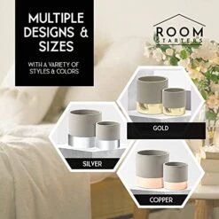 Gold Toothbrush Holder, Pen Jar, Makeup Brush Canister, Planter, Mini Utensil Holder | 2 Pack Concrete & Gold Color Metal By ROOM STARTERS