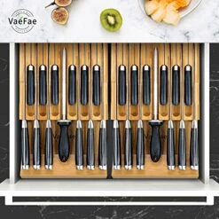 In-Drawer Knife Block, Bamboo Knife Drawer Organizer Insert, Kitchen Knife Holder Drawer For 12 Knives PLUS A Slot For Your Knife Sharpener (Without Knives) -Peugeot Shop 51UEceQdaDL