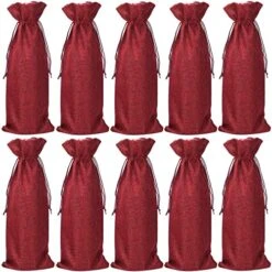 Burlap Wine Bags With Drawstrings, Wine Gift Bags - Reusable Bottle Bags Perfect For Travel, Wedding, Birthday, Housewarming And Dinner Party(Red)