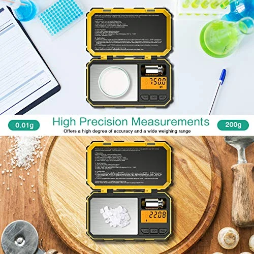 Digital Pocket Scale, 200g/ 0.01g Mini Scale, Portable Food Scale, Electronic Smart Scale, Jewelry Scale With Backlight LCD, 6 Units, Tare Function, Stainless Steel, Battery Included, Yellow 2 Digital Pocket Scale, 200g/ 0.01g Mini Scale, Portable Food Scale, Electronic Smart Scale, Jewelry Scale With Backlight LCD, 6 Units, Tare Function, Stainless Steel, Battery Included, Yellow - Image 2