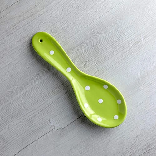 Handmade Lime Green And White Polka Dot Ceramic Kitchen Cooking Spoon Rest | Pottery Utensil Holder | Housewarming Gift By City To Cottage® 5 Handmade Lime Green And White Polka Dot Ceramic Kitchen Cooking Spoon Rest | Pottery Utensil Holder | Housewarming Gift By City To Cottage® - Image 5