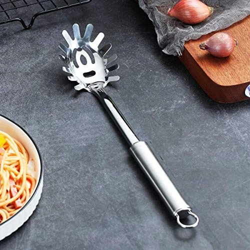 Pasta Fork, Stainless Steel Pasta Server, Spaghetti Spoon, Spaghetti Server, Noddle Fork, Heat Resistant (Silver) 2 Pasta Fork, Stainless Steel Pasta Server, Spaghetti Spoon, Spaghetti Server, Noddle Fork, Heat Resistant (Silver) - Image 2