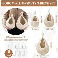 Hanging Fruit Baskets For Kitchen - 3 Pack Boho Wall Hanging Basket With 6 Pcs Strong Hooks, Handwoven Hanging Holder Teardrop Home Produce Basket For Fruits Vegetable Potato Onion Storage (White) 9 Hanging Fruit Baskets For Kitchen - 3 Pack Boho Wall Hanging Basket With 6 Pcs Strong Hooks, Handwoven Hanging Holder Teardrop Home Produce Basket For Fruits Vegetable Potato Onion Storage (White) -Peugeot Shop 51ULTiAmnnL