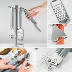 Tainless Steel Kitchen Gadget Set,5PCS Kitchen Accessories With Pizza Cutter, Can Opener, Y Peeler, Grater And Gadgets Holder -Peugeot Shop 51UTYjMjqiL