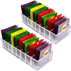 Tea Bag Storage Organizer, Kitchen Pantry, Cabinet, Countertop Food Drawer Holder Bin Caddy - For Coffee| Sugar Packet| Beverage Bags| Sweeter| Ketchup| Spice Pouches| Dressing Mixes. 2 Pack(Box Only)