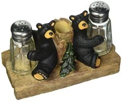 Emdaco Black Bear Friends Resin Salt And Pepper Shakers And Toothpick Holder