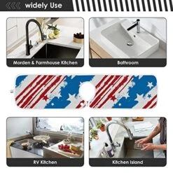 2 Pack Kitchen Faucet Mat Absorbent Washable Sink Splash Guard Faucet Drip Drying Mat Bar Countertop Water Catcher Mat Large 30x5 Inch Usa Flag-2 -Peugeot Shop 51Uyz9Lf3mL