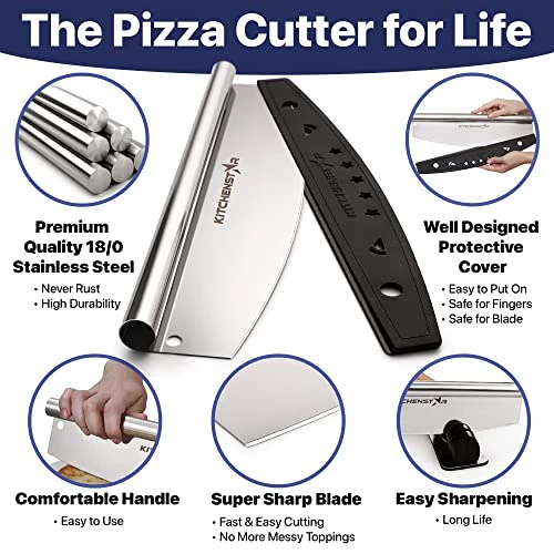 16" Pizza Cutter By KitchenStar | Sharp Stainless Steel Slicer Knife - Rocker Style W Blade Cover | Chop And Slices Perfect Portions + Dishwasher Safe - Premium Pizza Accessories 3 16" Pizza Cutter By KitchenStar | Sharp Stainless Steel Slicer Knife - Rocker Style W Blade Cover | Chop And Slices Perfect Portions + Dishwasher Safe - Premium Pizza Accessories - Image 3