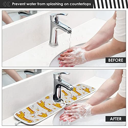 Kcldeci 2 Pack Faucet Mat Splash Guard For Kitchen Sink,Giraffe Blinked 14x5 Inch Faucet Handle Drip Catcher Tray Absorbent Mat Fast Dry Mat For Kitchen, Bathroom 3 Kcldeci 2 Pack Faucet Mat Splash Guard For Kitchen Sink,Giraffe Blinked 14x5 Inch Faucet Handle Drip Catcher Tray Absorbent Mat Fast Dry Mat For Kitchen, Bathroom - Image 3