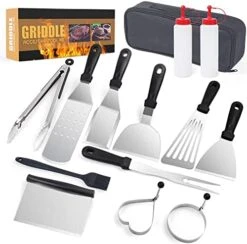 Grill Accessories Set, Stainless Steel BBQ Accessories, Heavy Duty Outdoor Barbeque Tools, 5Pc, Includes Kitchen Spatula, Tongs, Carving Fork, Knife, Basting Brush, Gifts For Man Dad -Peugeot Shop 51V5vQG486L. AC