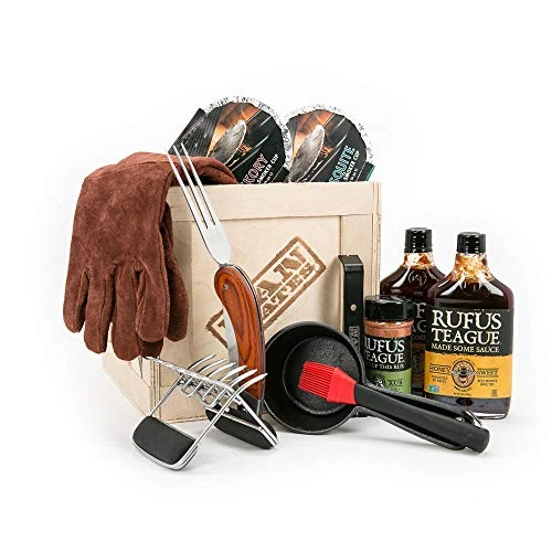 Pit Master Barbecue Crate – The Ultimate BBQ Gift For Men – Includes Meat Claws, Barbecue Rub, Sauces, Leather Gloves & More – Ships In A Sealed Wooden Crate With A Laser-Etched Crowbar 1 Pit Master Barbecue Crate – The Ultimate BBQ Gift For Men – Includes Meat Claws, Barbecue Rub, Sauces, Leather Gloves & More – Ships In A Sealed Wooden Crate With A Laser-Etched Crowbar