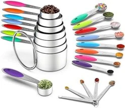 Measuring Cups & Spoons Set Of 21 - Wildone Stainless Steel Measuring Cups And Spoons With Colored Silicone Handle, 8 Nesting Metal Cups, 8 Spoons & 5 Mini Spoons, For Dry And Liquid Ingredient -Peugeot Shop 51VAk4GXmS. AC