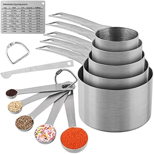 Measuring Cups Set, 18/8 Stainless Steel Measuring Cups And Spoons Set, 8 Kitchen Measuring Cups & 9 Baking Measuring Spoons & Magnetic Conversion Chart&Leveler&Rings-Metal Measure Cups&Spoons 10 Measuring Cups Set, 18/8 Stainless Steel Measuring Cups And Spoons Set, 8 Kitchen Measuring Cups & 9 Baking Measuring Spoons & Magnetic Conversion Chart&Leveler&Rings-Metal Measure Cups&Spoons - Image 10