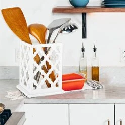 Vintage Decorative Kitchen Utensil Holder Cooking Utensil Organizer Good Gift For Cooking, White, 5.4" L X 5.4" W X7 H 14 Vintage Decorative Kitchen Utensil Holder Cooking Utensil Organizer Good Gift For Cooking, White, 5.4" L X 5.4" W X7 H -Peugeot Shop 51VHbhh01zL