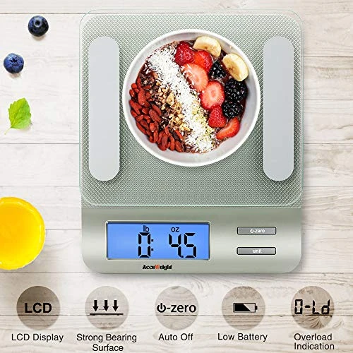 Weight 207 Digital Kitchen Multifunction Food Scale For Cooking With Large Back-lit LCD Display,Easy To Clean With Precision Measuring,Tempered Glass (Silver) 2 Weight 207 Digital Kitchen Multifunction Food Scale For Cooking With Large Back-lit LCD Display,Easy To Clean With Precision Measuring,Tempered Glass (Silver) - Image 2