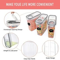 Large Dry Food Storage Containers With Lids, 6PCS Airtight Cereal Containers Storage Set, Leak-proof Canister Set For Kitchen Pantry Organization With 20 Labels & Marker (4L Black) -Peugeot Shop 51VP5QZom3L