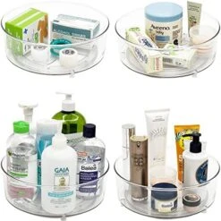 4 Pack Lazy Susan 11.5" Inch Turntable Organizer Organization Storage Container Bins Spice Rack Cabinet Rotating Condiment For Pantry Countertop Kitchen Vanity Bathroom Jewelry Holder Clear -Peugeot Shop 51VRXnAIIJL. AC