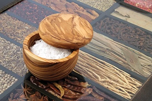 Napoli Salt Keeper With Removable Lid, Olive Wood 2 Napoli Salt Keeper With Removable Lid, Olive Wood - Image 2