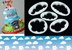 Set Of 5 Fluffy Fondant Cloud Cutter, Gum Paste Cutter,Cookie Cake Mold Fondant Cutter, Sugar Craft, Fondant Decorating Tools (Cloud)